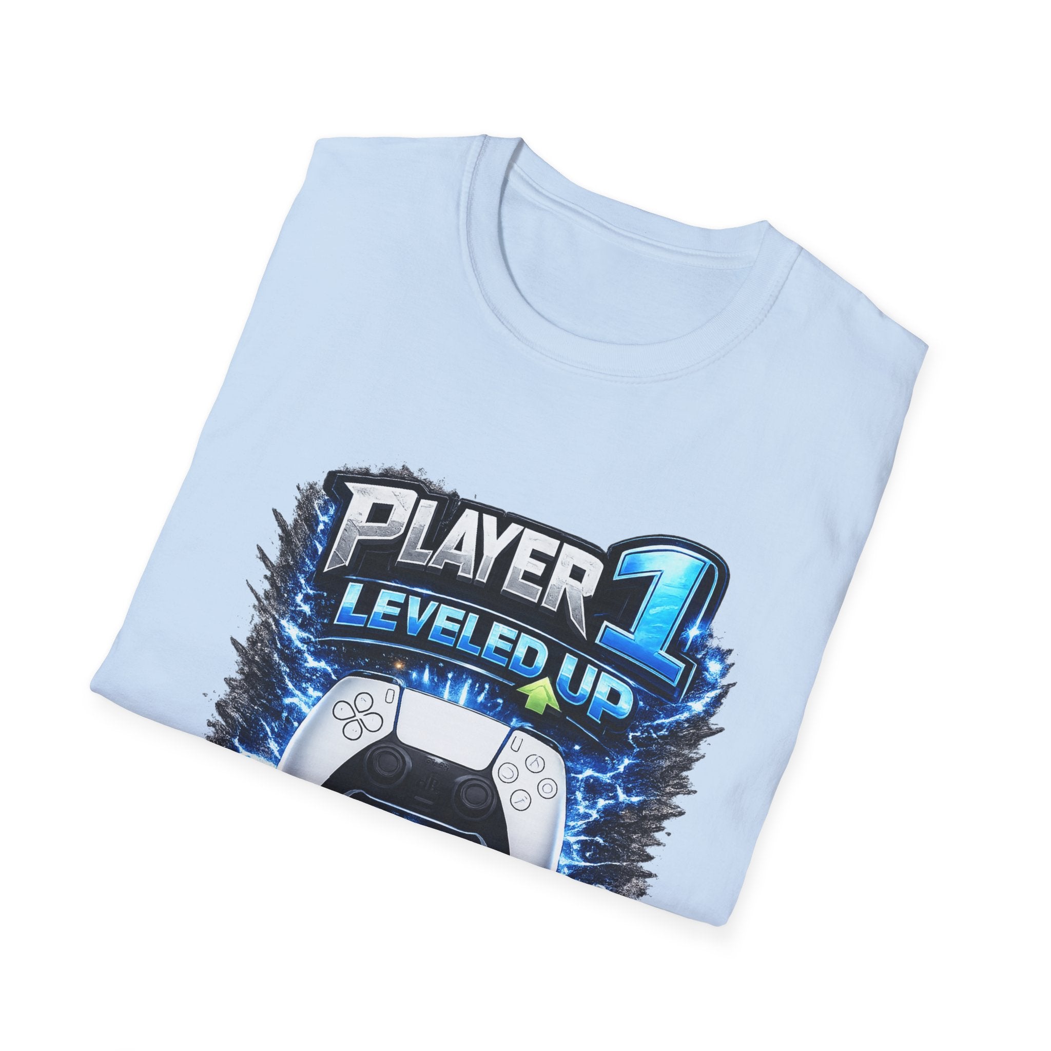Personalisation Player 1 Leveled Up to Daddy Gamer Shirt | New Dad Announcement Tee