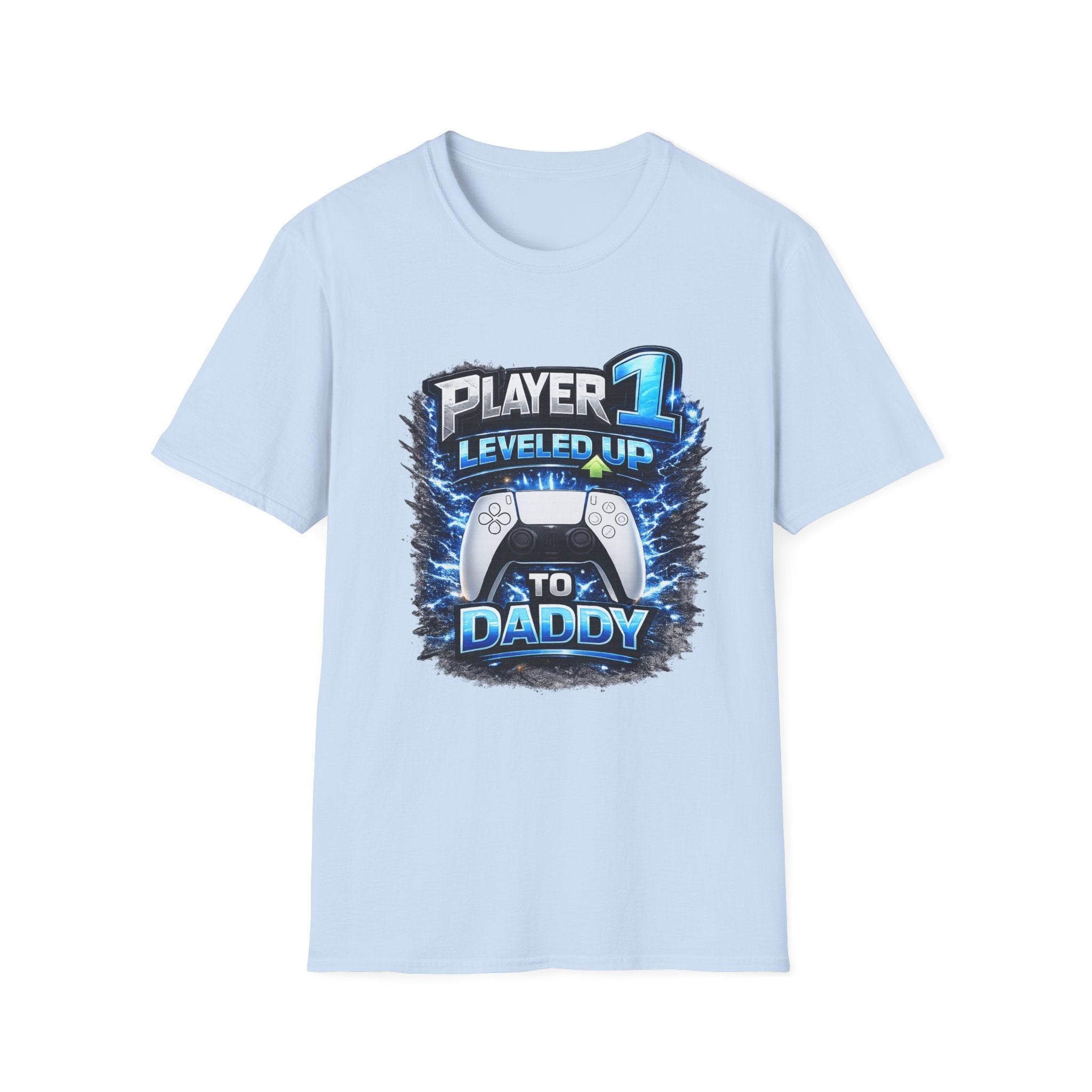 Personalisation Player 1 Leveled Up to Daddy Gamer Shirt | New Dad Announcement Tee