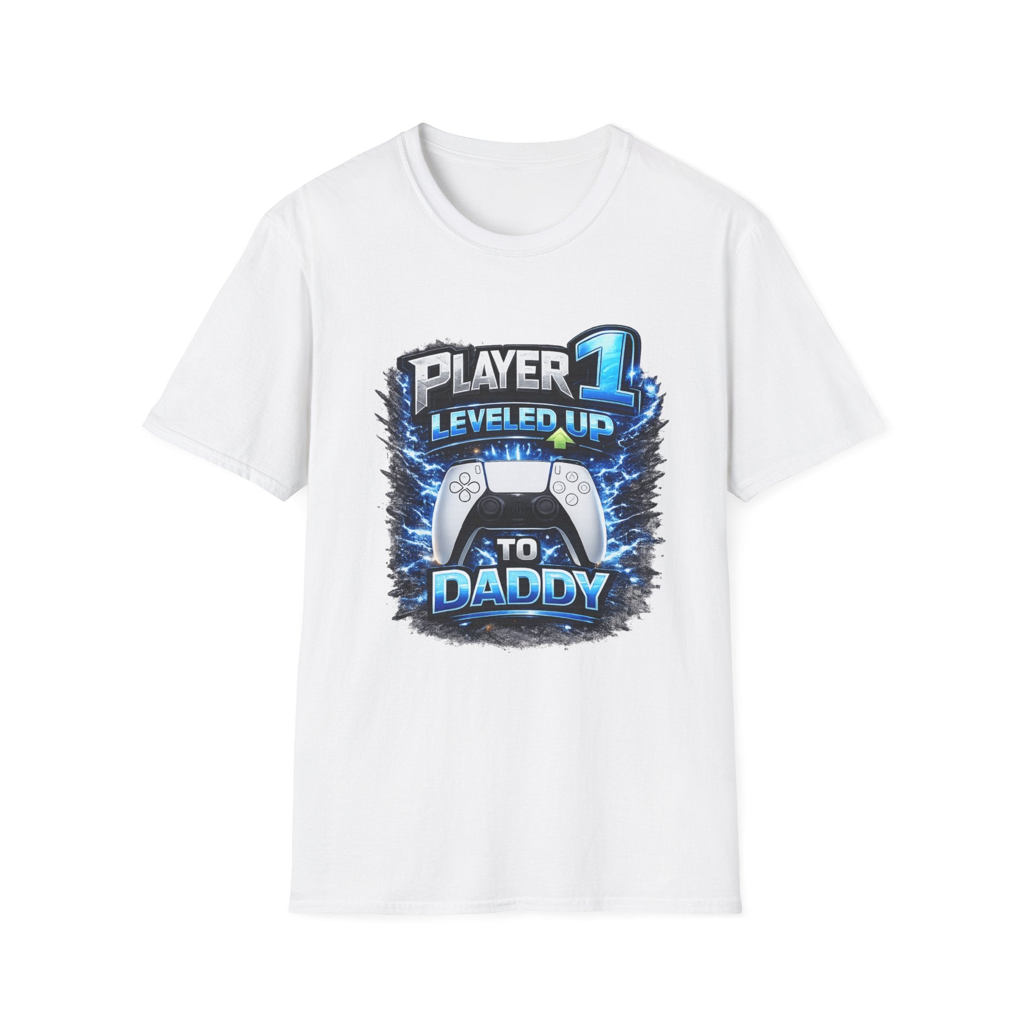 Personalisation Player 1 Leveled Up to Daddy Gamer Shirt | New Dad Announcement Tee