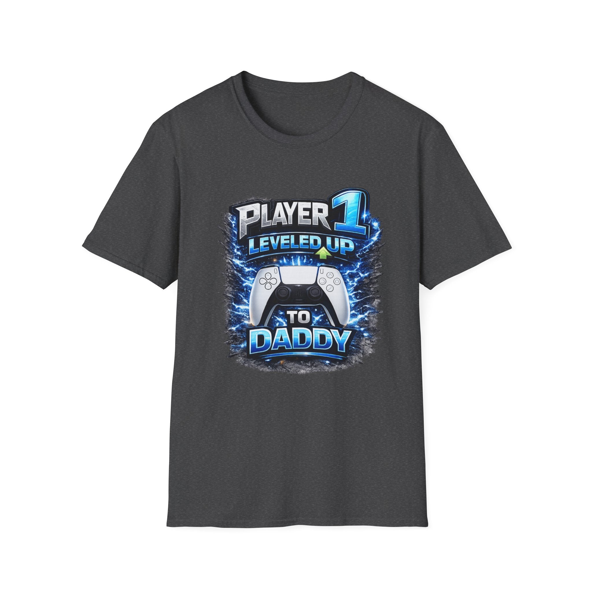 Personalisation Player 1 Leveled Up to Daddy Gamer Shirt | New Dad Announcement Tee
