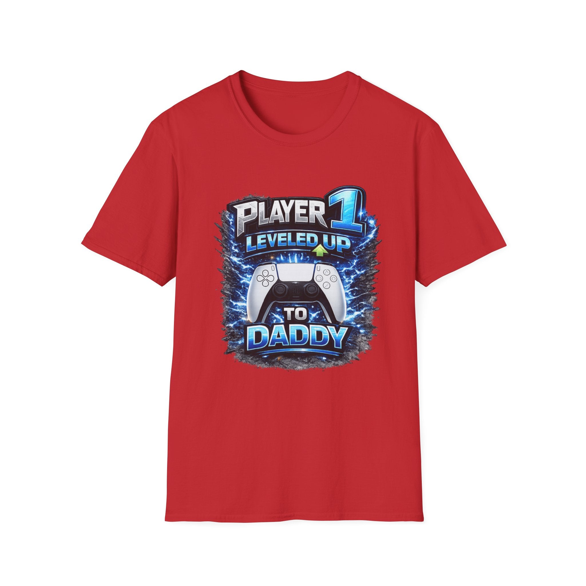 Personalisation Player 1 Leveled Up to Daddy Gamer Shirt | New Dad Announcement Tee