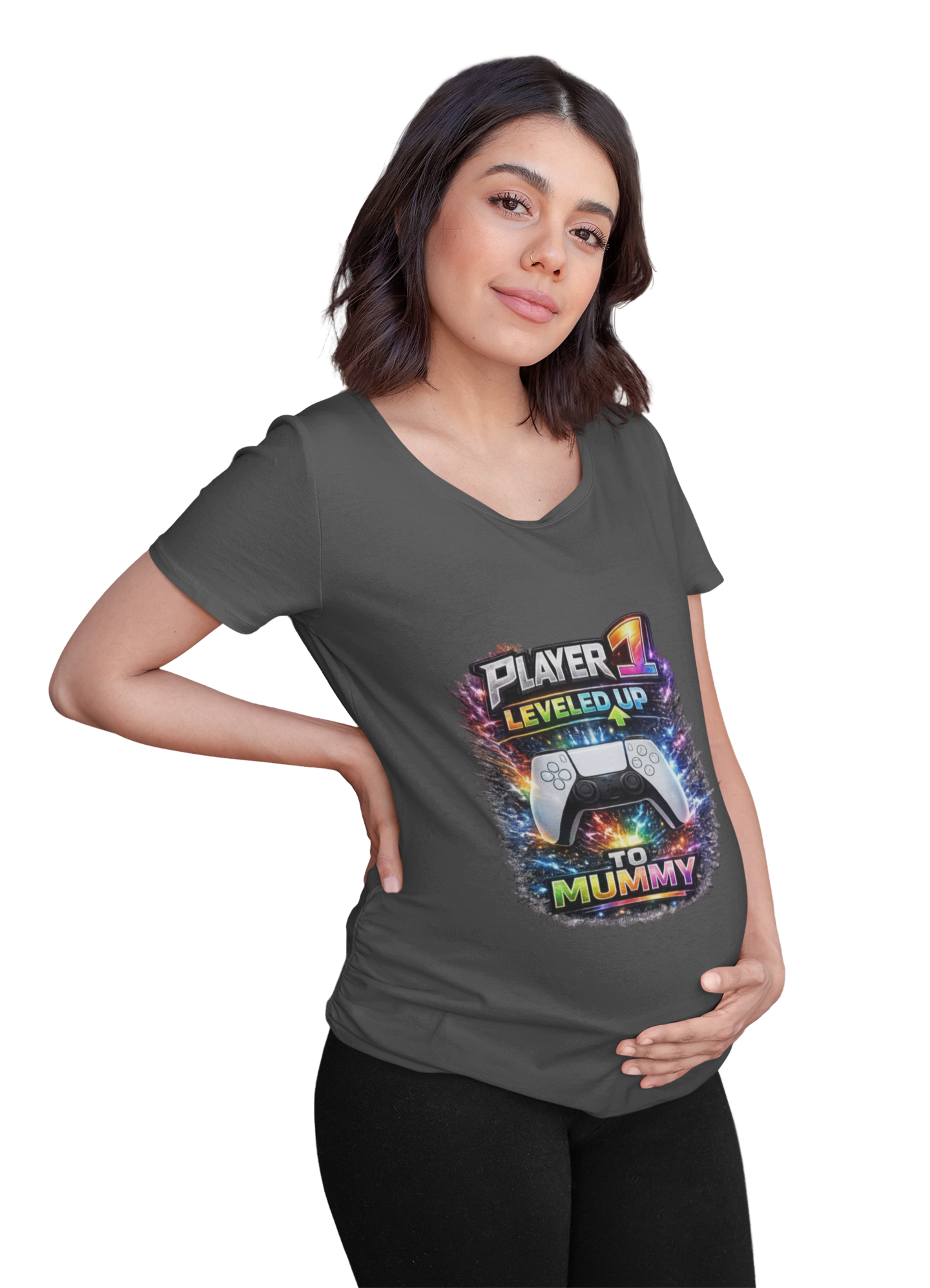 Personalisation Player 1 Leveled Up to Mummy Shirt | New Mum Announcement Tee