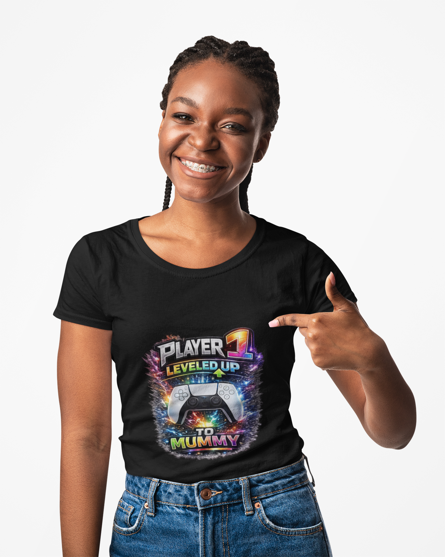Personalisation Player 1 Leveled Up to Mummy Shirt | New Mum Announcement Tee