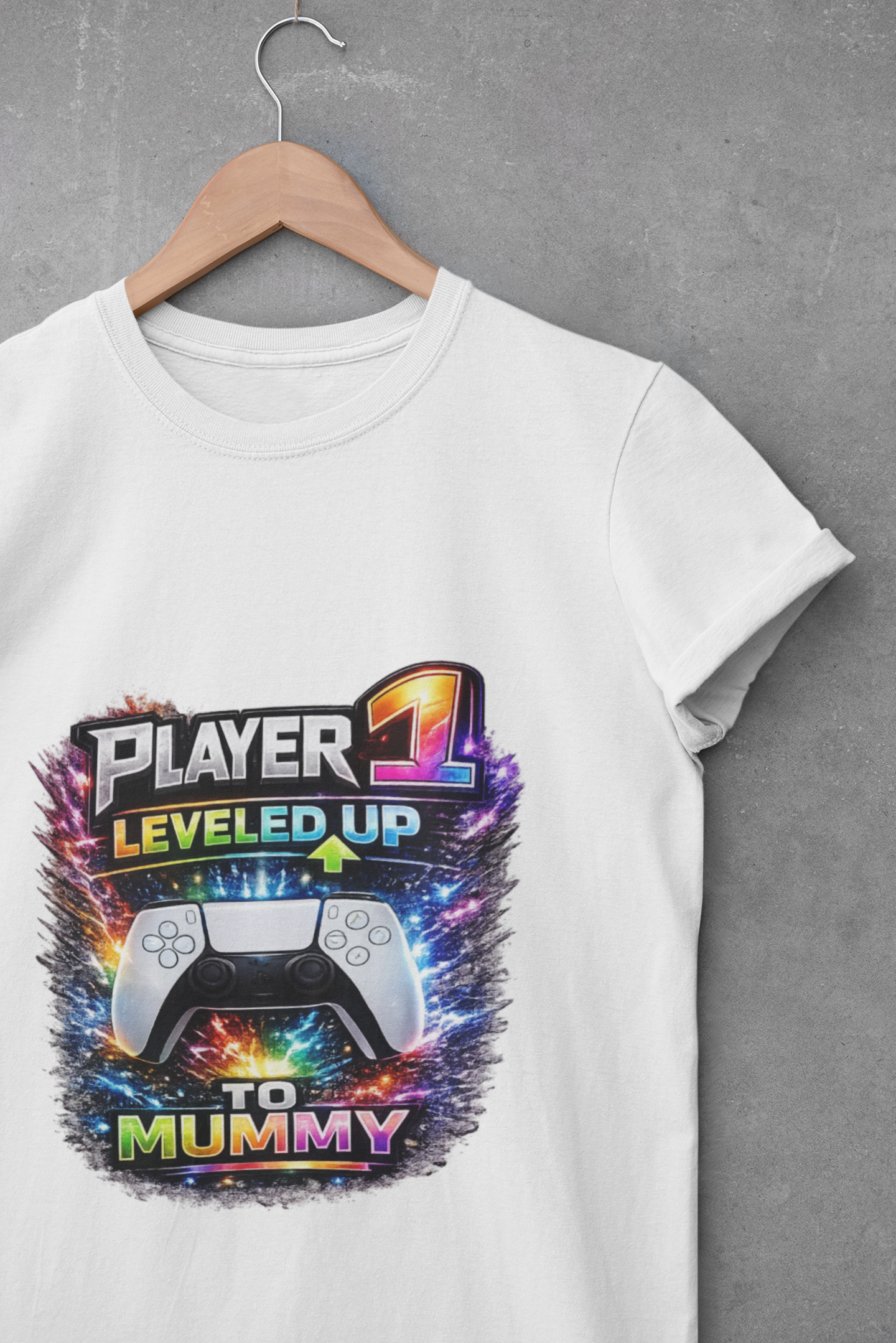 Personalisation Player 1 Leveled Up to Mummy Shirt | New Mum Announcement Tee